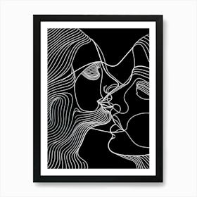 Abstract Women Faces In Line Black And White 5 Art Print