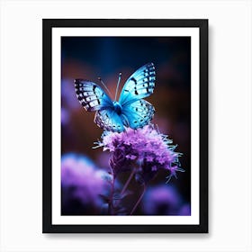 Blue Butterfly On Purple Flower Art Print