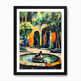 Painting Of A Cat In Tivoli Gardens, Italy In The Style Of Matisse 02 Art Print