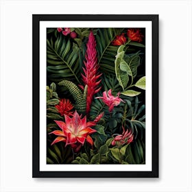 Tropical Leaves And Flowers Art Print