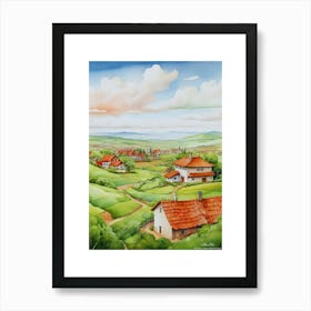 Green plains, distant hills, country houses,renewal and hope,life,spring acrylic colors.52 Art Print