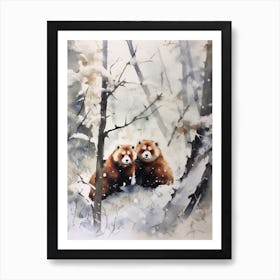 Winter Watercolour Red Panda 3 Art Print