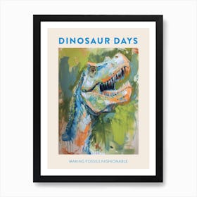 Making Fossils Fashionable Orange Blue Dinosaur Poster Art Print