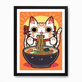 Cat Eating Ramen Kawaii Illustration3 Art Print