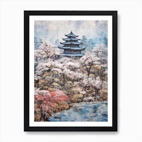 Winter City Park Painting Kenrokuen Garden Kanazawa Japan 1 Art Print