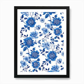 Blue And White Floral Pattern 2 Art Print