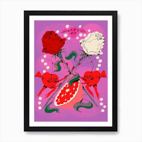 Cherries And Roses Art Print