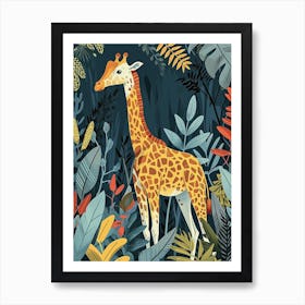 Giraffe With Leaves Colourful Illustration 4 Art Print