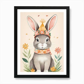 Floral Cute Baby Rabbit Bunny Nursery (5) Art Print