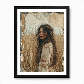 Vintage Card Design Featuring A Central Motif Of Natural Textured Hair Cascading Across An Aged Stu (1) 2 Art Print