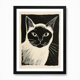 Birman Cat Linocut Blockprint 8 Art Print