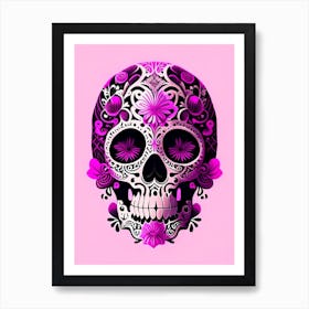 Skull With Intricate Henna Designs 2 Pink Mexican Art Print