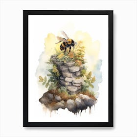Mountain Bumble Bee Beehive Watercolour Illustration 4 Art Print
