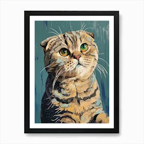 Scottish Fold Cat Relief Illustration 2 Art Print