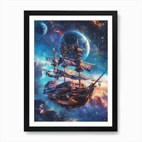 Fantasy Ship Floating in the Galaxy Poster