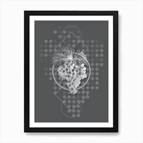 Vintage Grape Vine Botanical with Line Motif and Dot Pattern in Ghost Gray n.0022 Art Print