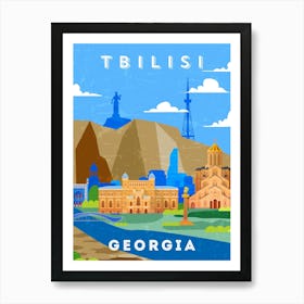 Tbilisi, Georgia — Retro travel minimalist poster Art Print