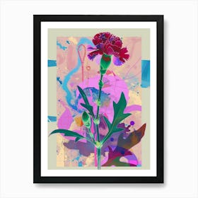 Carnation (Dianthus) 4 Neon Flower Collage Art Print