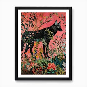 Floral Animal Painting Timber Wolf 1 Art Print