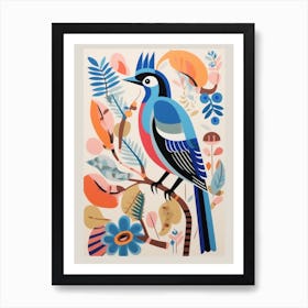 Colourful Scandi Bird Blue Jay 2 Art Print