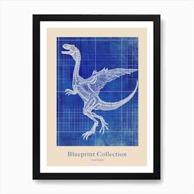 Dinosaur With Wings Blue Print Style Poster Art Print