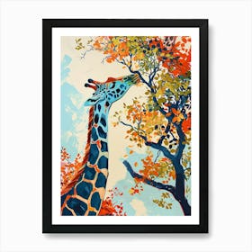 Giraffe Gazing Into The Trees Watercolour Style 3 Art Print