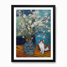 Still Life Of Aster With A Cat 3 Art Print