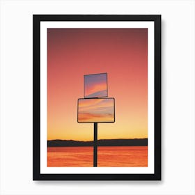 Sunset Reflection In The Street Sign Art Print