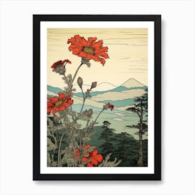 Hanagasa Japanese Florist Daisy 3 Japanese Botanical Illustration Art Print