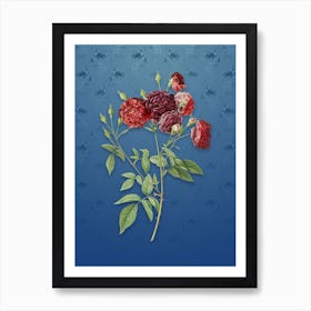 Vintage Ternaux Rose Bloom Botanical on Bahama Blue Pattern n.2595 Art Print