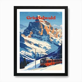 Grindelwald Switzerland Bernese Alps Travel Art Illustration Póster