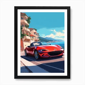 A Mazda Mx 5 Miata In Amalfi Coast, Italy, Car Illustration 2 Art Print