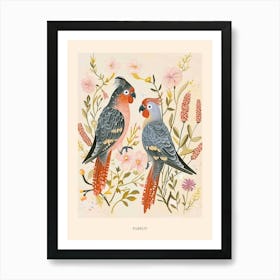 Folksy Floral Animal Drawing Parrot 1 Poster Art Print