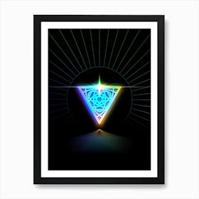 Neon Geometric Glyph in Candy Blue and Pink with Rainbow Sparkle on Black n.0027 Art Print