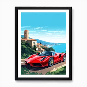 A Ferrari Enzo In Amalfi Coast, Italy, Car Illustration 2 Art Print