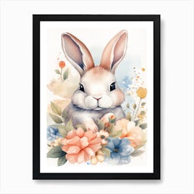 Floral Baby Rabbit Bunny Watercolour 3 Art Print