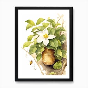 Beehive With Jasmine Watercolour Illustration 2 Art Print