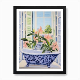 A Bathtube Full Lily In A Bathroom 3 Art Print