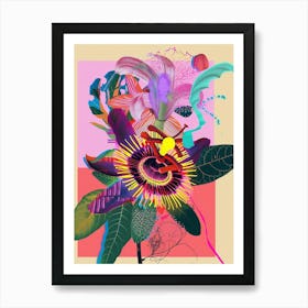 Passionflower 1 Neon Flower Collage Art Print