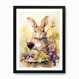 Bunny Tasting Wine Rabbit Prints Watercolour 1 Art Print