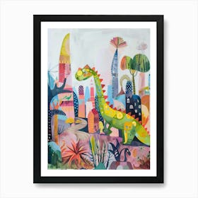 Abstract Geometric Colourful Dinosaur Painting 1 Art Print