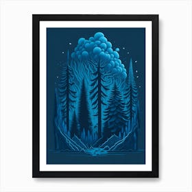 A Fantasy Forest At Night In Blue Theme 91 Art Print