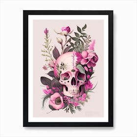 Skull With Floral Patterns 3 Pink Botanical Art Print