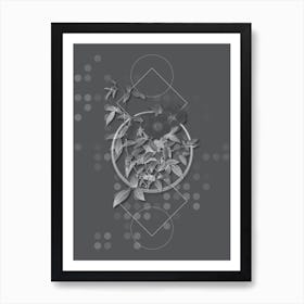 Vintage White Rose of Snow Botanical with Line Motif and Dot Pattern in Ghost Gray n.0193 Art Print