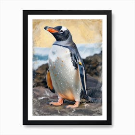 Galapagos Penguin Grytviken Colour Block Painting 1 Art Print