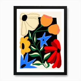 Abstract Flowers Black Art Print