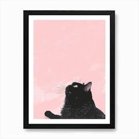 Black Cat On Pink Background Art Print