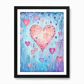 Pastel Blue & Pink Doodle Heart 1 Art Print