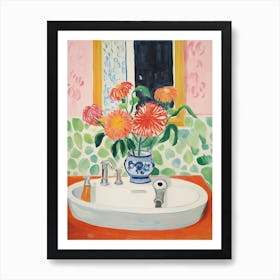 Bathroom Vanity Painting With A Zinnia Bouquet 3 Art Print