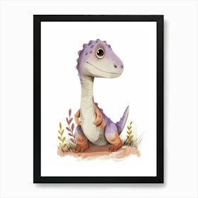 Cute  Allosaurus Dinosaur Watercolour  2 Art Print